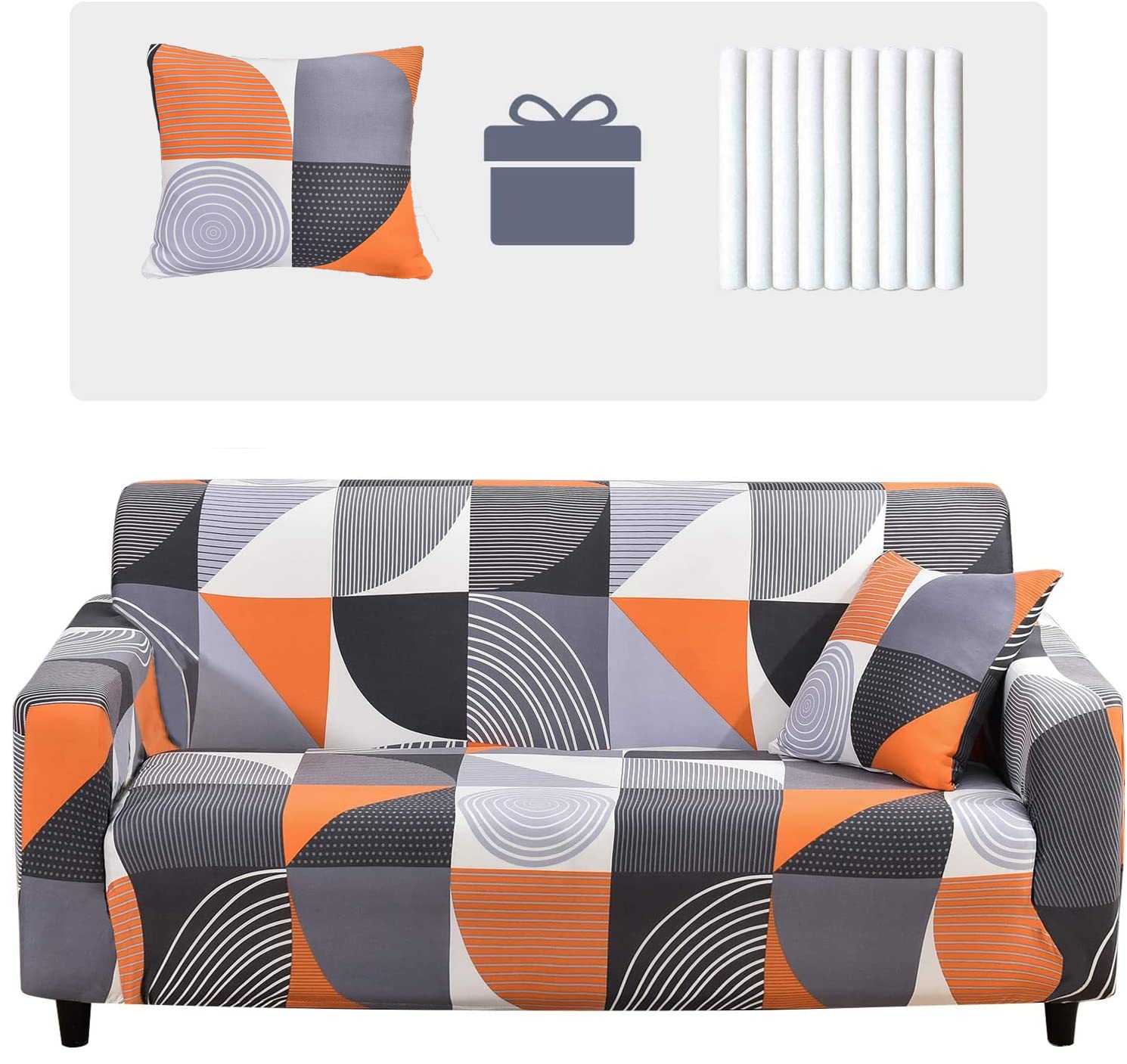 OKYUK Stretch Sofa Slipcover for 3-Cushion Couch - Printed Elastic Furniture Protector with Free Pillowcase (Machine Washable) - Perfect for Living Room, Family Room & Home Decor
