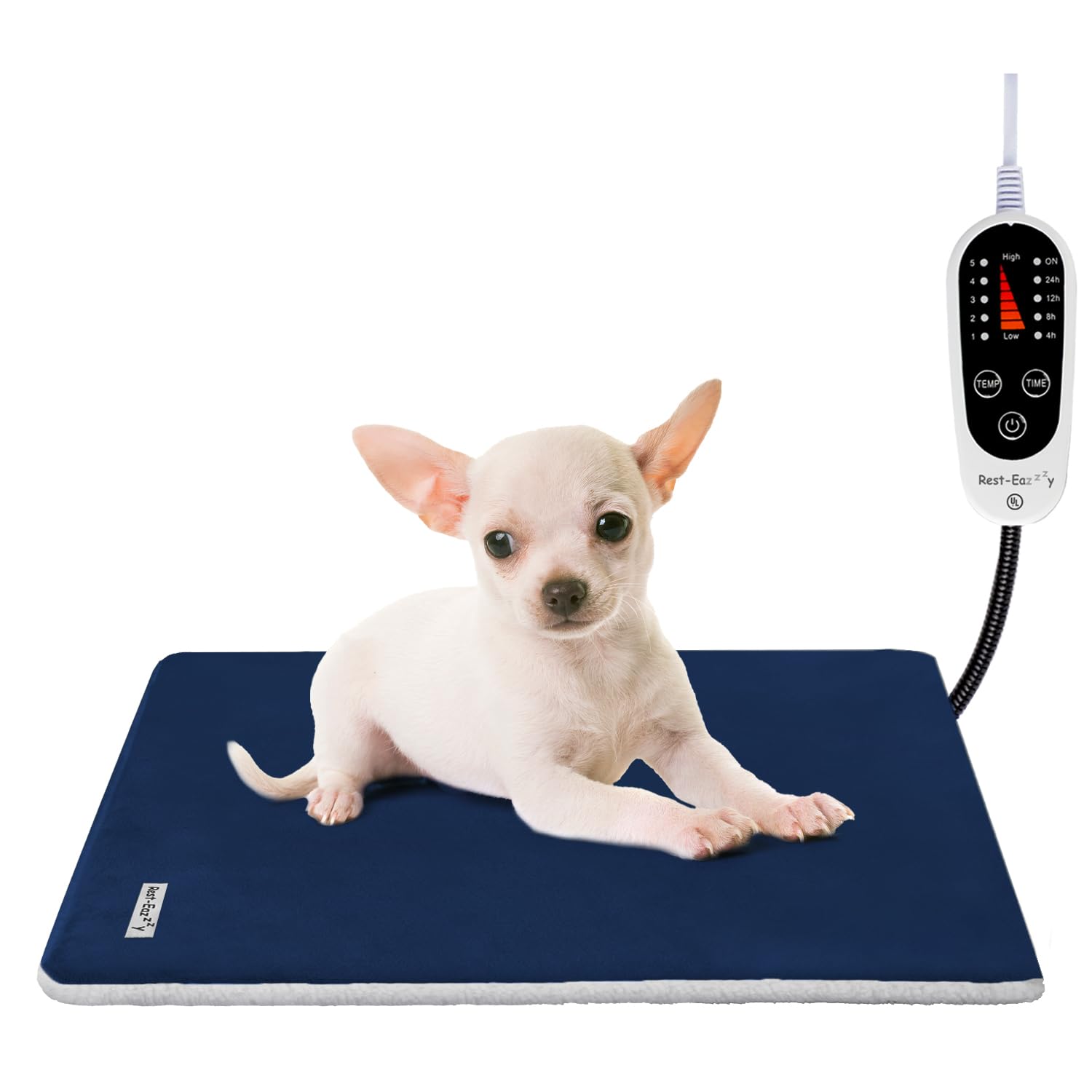 Rest-Eazzzy Heated Cat Bed with Removable Cover - 5-Level Temperature Control & Timer - Cozy Warming Mat for Indoor Cats & Small Dogs (Blue, Medium) - Perfect for Winter Warmth & Arthritis Relief
