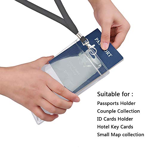 Waterproof Passport Holder with Lanyard - Large Travel ID Badge Holder for Business & Vacations (10 Pack Black)