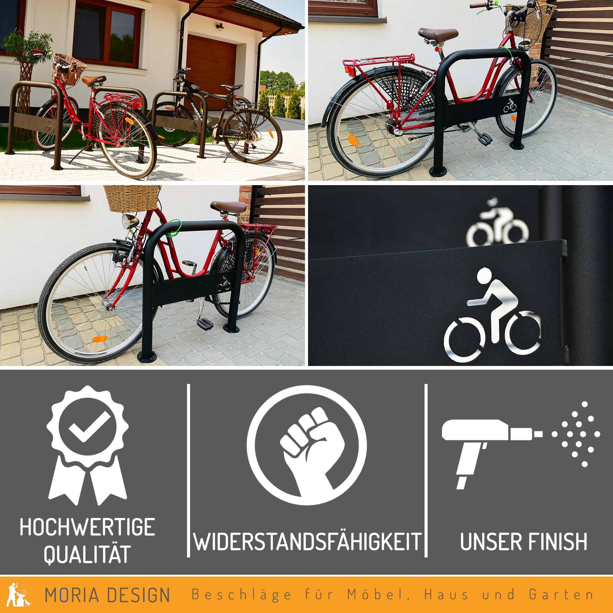 MORIA DESIGN 80 x 80 cm Heavy Duty Bike Stand for 2 Bicycles - Stable Floor Parking Rack for E-Bike, Mountain Bike & Road Bike - Galvanized Powder Coated Steel - Perfect for Garage, Apartment & Outdoor Storage