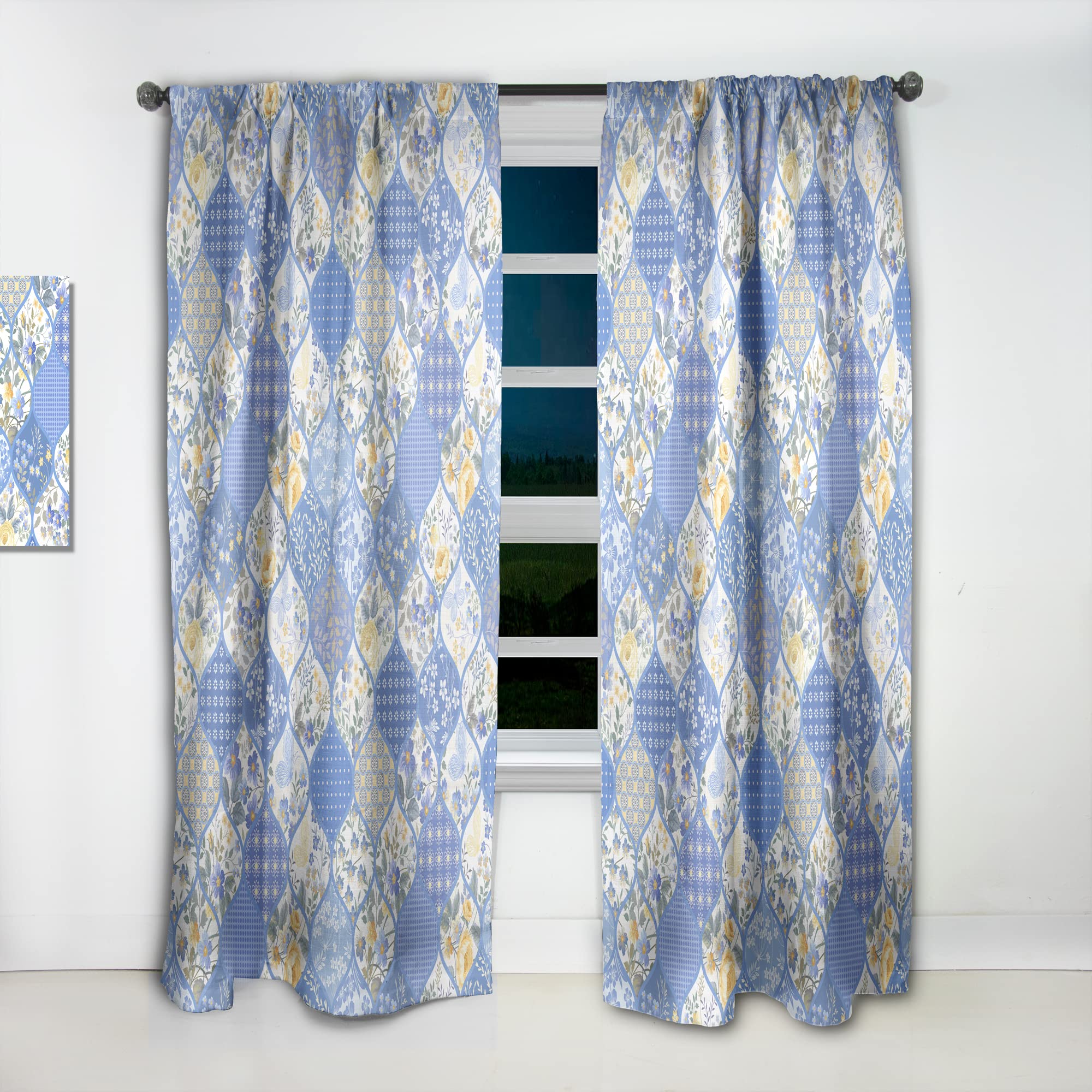 Patchwork Floral Butterfly Curtains - Thermal Insulated Window Drapes for Bedroom & Living Room - 52x120 Inch Single Panel - Perfect for Home Decor & Light Blocking