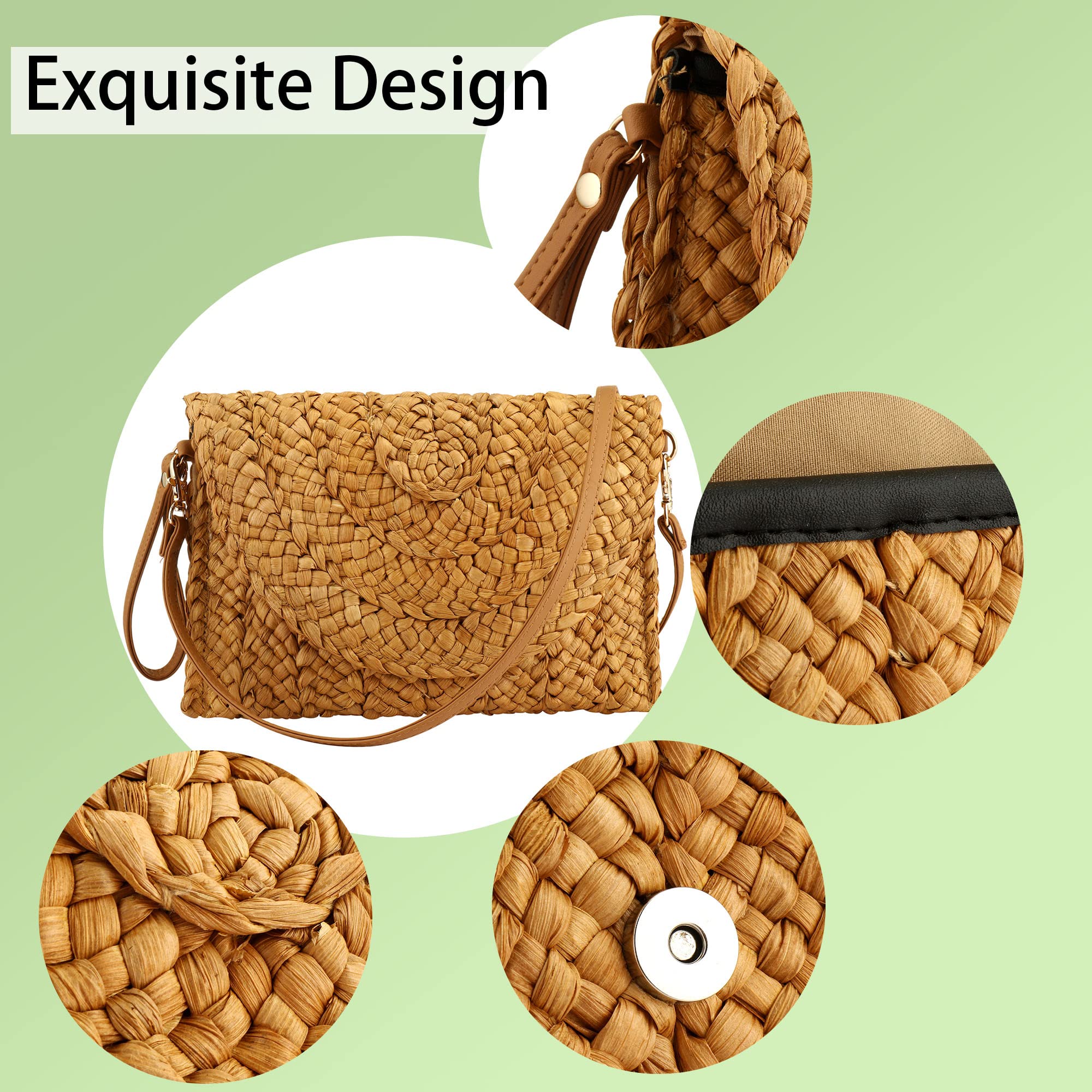 Women's Woven Straw Crossbody Bag - Retro Straw Clutch Purse for Women, Beach Shoulder Handbag - Perfect for Summer Outings, Vacations & Boho Fashion