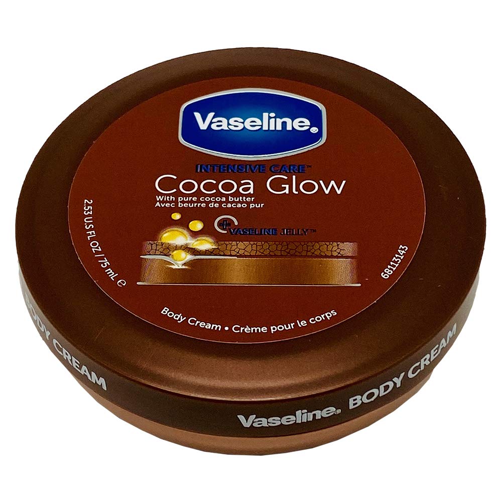 Vaseline Intensive Care Glow Body Cream with Cocoa Butter - 2.53 oz Moisturizing Lotion for Dry Skin - Unisex Hydrating Body Cream for Daily Use & Nighttime Skincare Routine