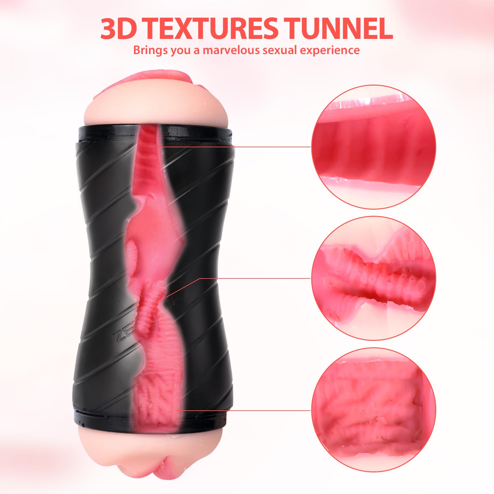 ZEMALIA Realistic Double-Sided Male Masturbator Cup - Textured Pocket Stroker Sex Toy for Men | Discreet Solo Pleasure & Couples Play