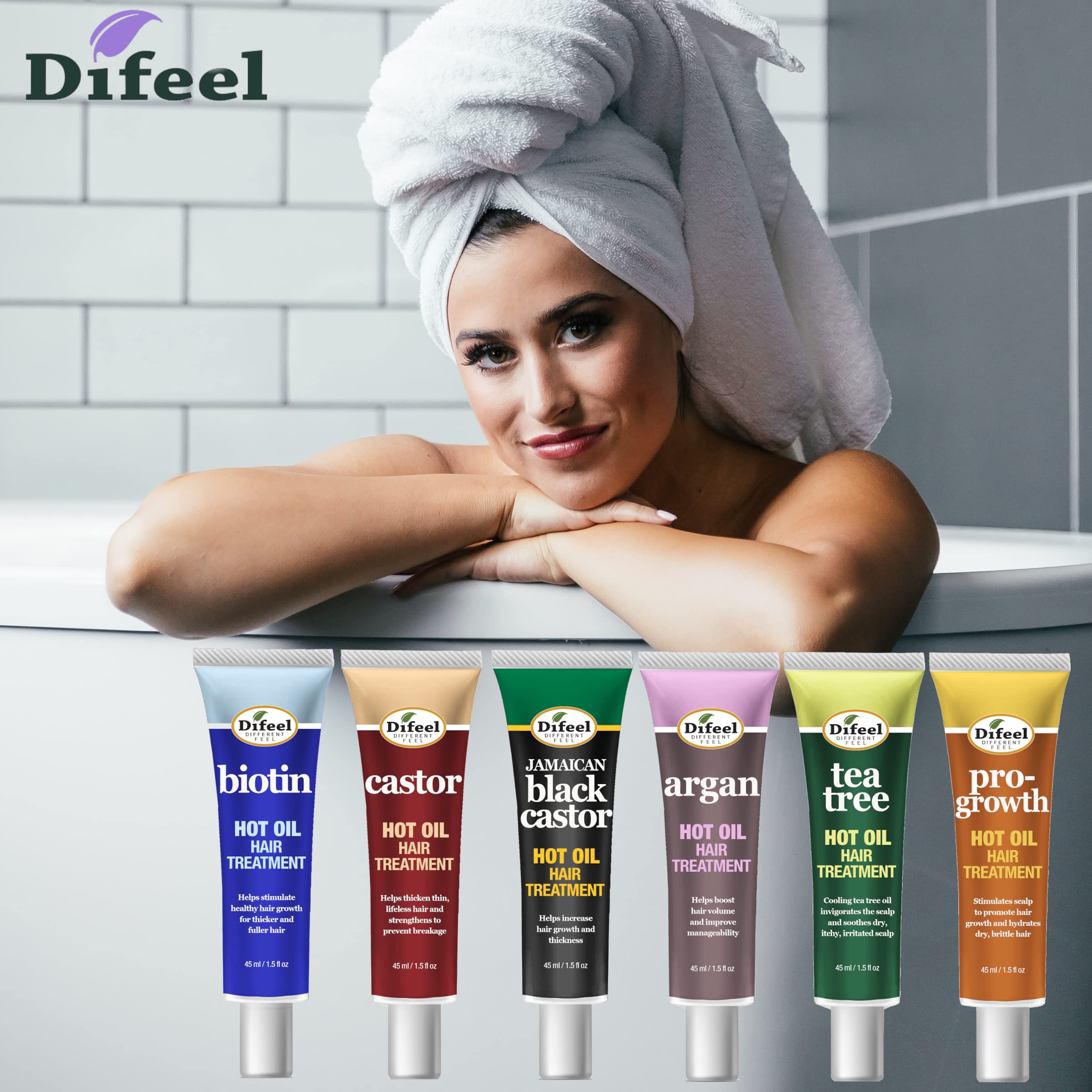 Difeel Hot Oil Hair Treatment with Castor Oil 1.5 oz - Deep Conditioning for Dry, Damaged Hair - Perfect for At-Home Spa Days & Salon-Quality Results
