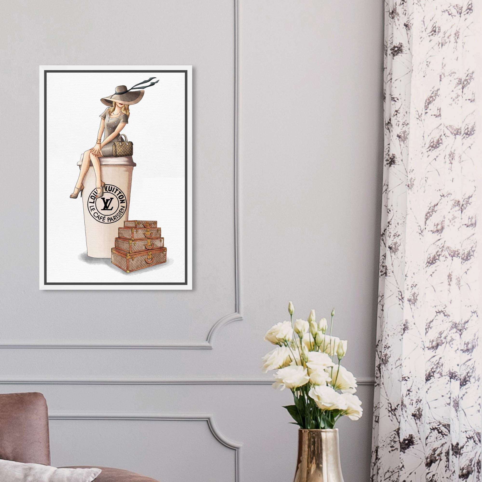 Oliver Gal Artist Co. 'Cafe au Lait Paris' Fashion Wall Art Print - 10x15 Inch Brown Framed Canvas - Handbag & Home Decor - Perfect for Living Room, Bedroom or Office Décor