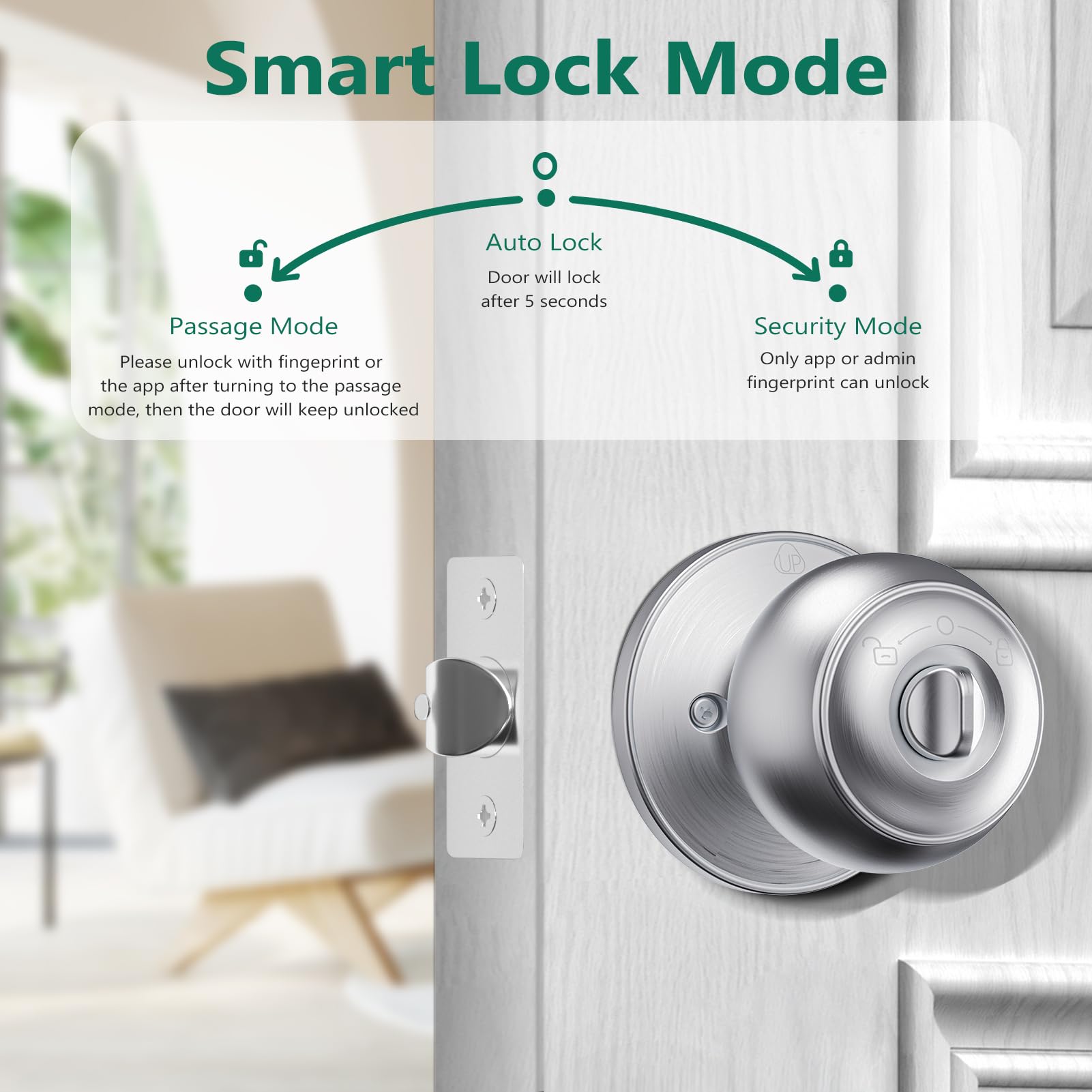 GeekTale Smart Fingerprint Door Lock with App - Biometric Keyless Entry Door Knob for Home, Office & Apartment - Secure & Convenient Digital Lock for Bedroom, Front Door & Interior Doors
