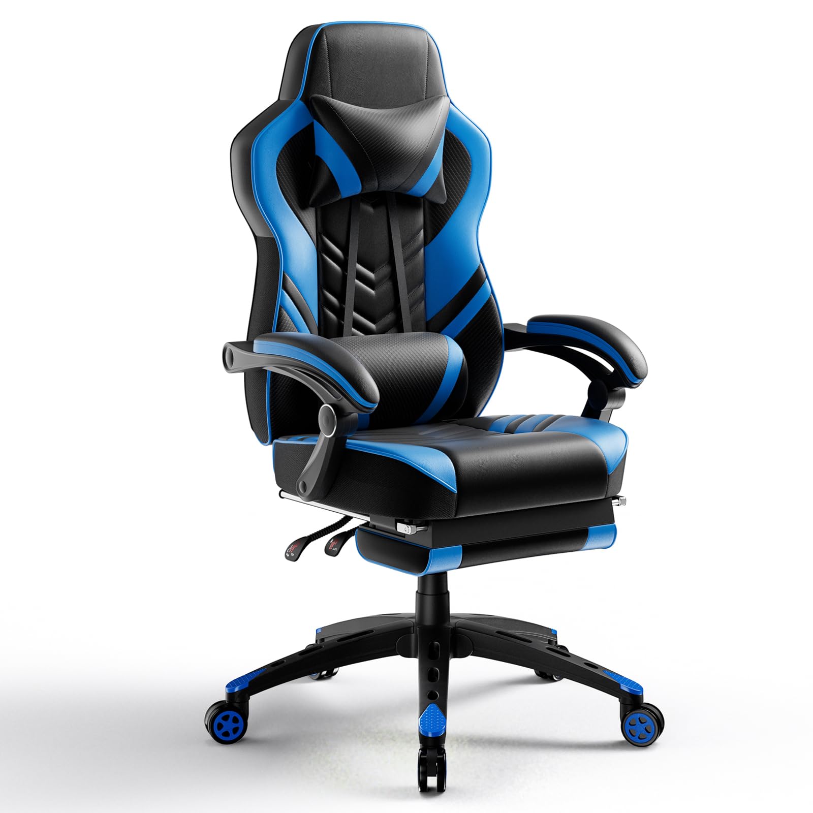 **POWERSTONE Ergonomic Gaming Chair with Footrest & Lumbar Support - Adjustable Racing Style PU Leather Computer Chair for Office & Home Gaming - Blue**    *(Perfect for Esports, Streaming, Work from Home & Long Gaming Sessions)*