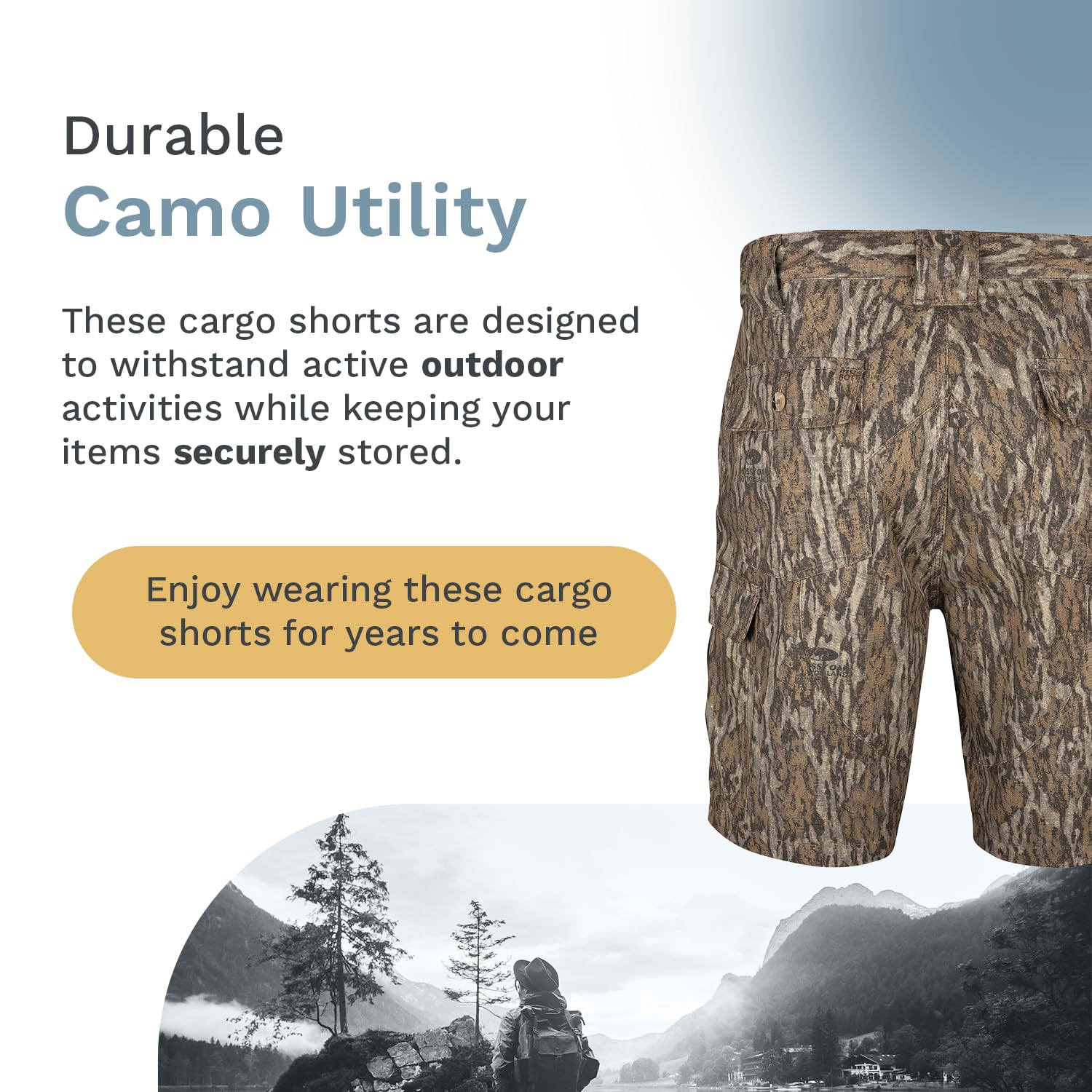 Men's Camo Cargo Shorts - Durable Mossy Oak Print Tactical Shorts for Outdoor Activities | Perfect for Hiking, Camping & Fishing | Quick-Dry Comfortable Military Style Shorts