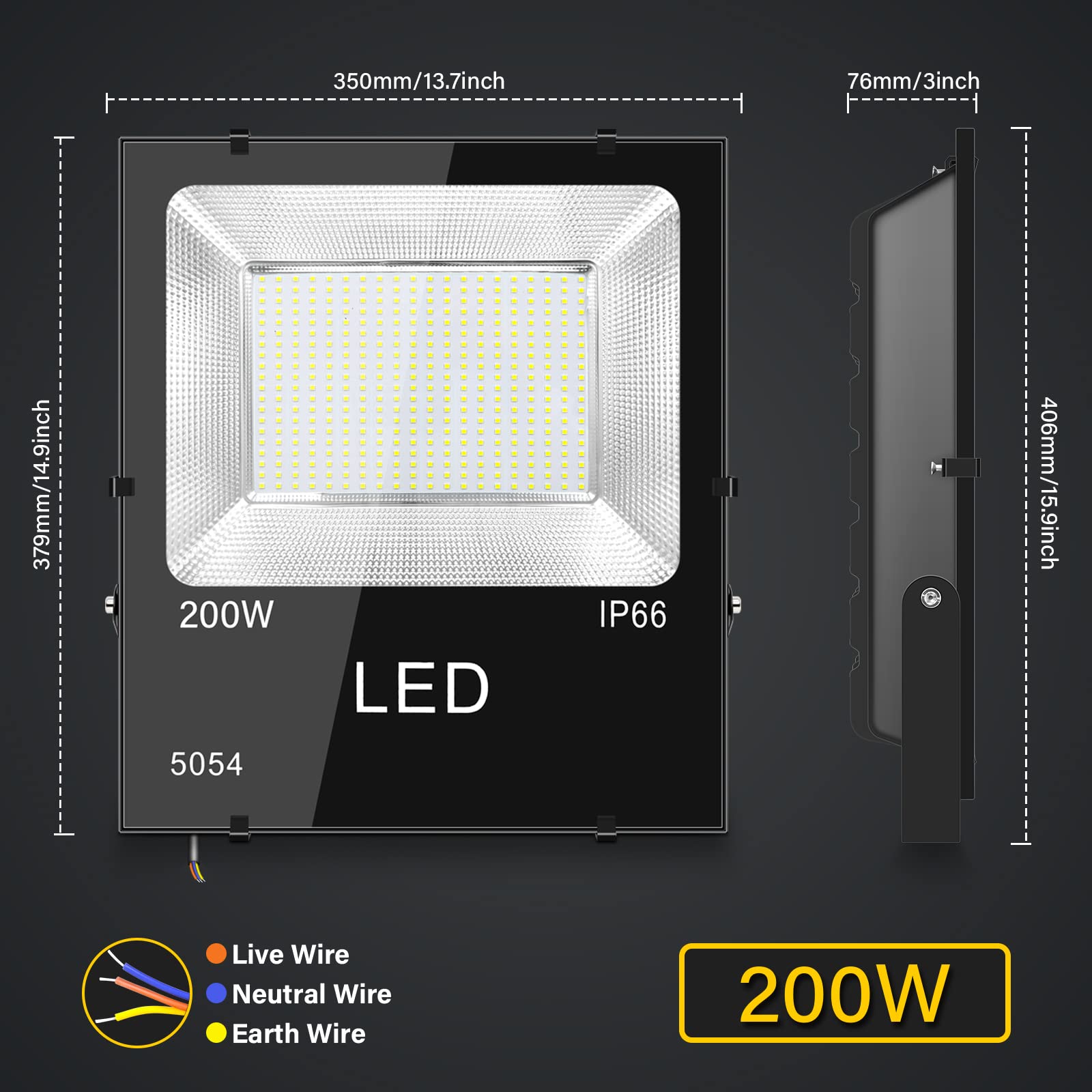 200W 20000LM Willpower LED Flood Lights - IP66 Waterproof Outdoor Security Lighting for Stadiums, Sports Fields, Backyards, Parking Lots (80V-240V, 6000K Daylight White) - Perfect for Commercial & Residential Area Illumination