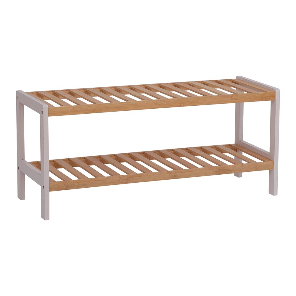 Premium 2-Tier Bamboo Shoe Rack Bench with Storage Shelf | Space-Saving Entryway Organizer for Shoes, Hats & Accessories | Multi-Functional Hallway, Bathroom & Living Room Furniture (70