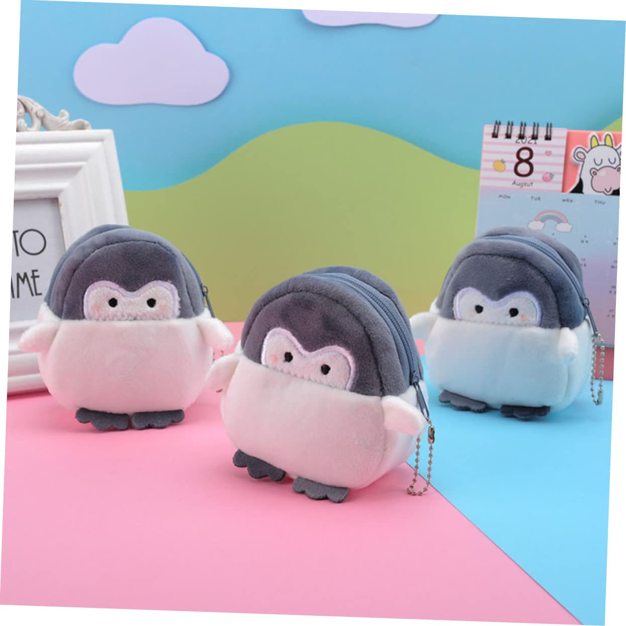 Holibanna 6 Pcs Plush Coin Purse & Keychain - Cute Stuffed Animal Handbag for Kids, Girls Backpack Accessories | Small Change Wallet Storage Bag (Penguin Design) - Perfect for School, Travel & Gift Giving