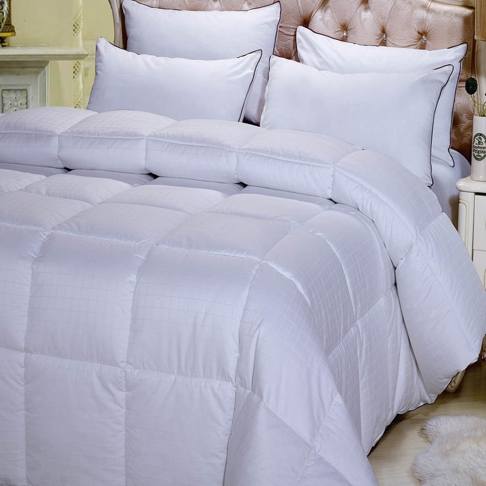 Luxury Twin XL Down Alternative Comforter - 100% Cotton Dobby Weave, 300 Thread Count, Crisp White Checkered Pattern - Perfect for Dorm Rooms, Guest Beds & Cozy Winter Nights