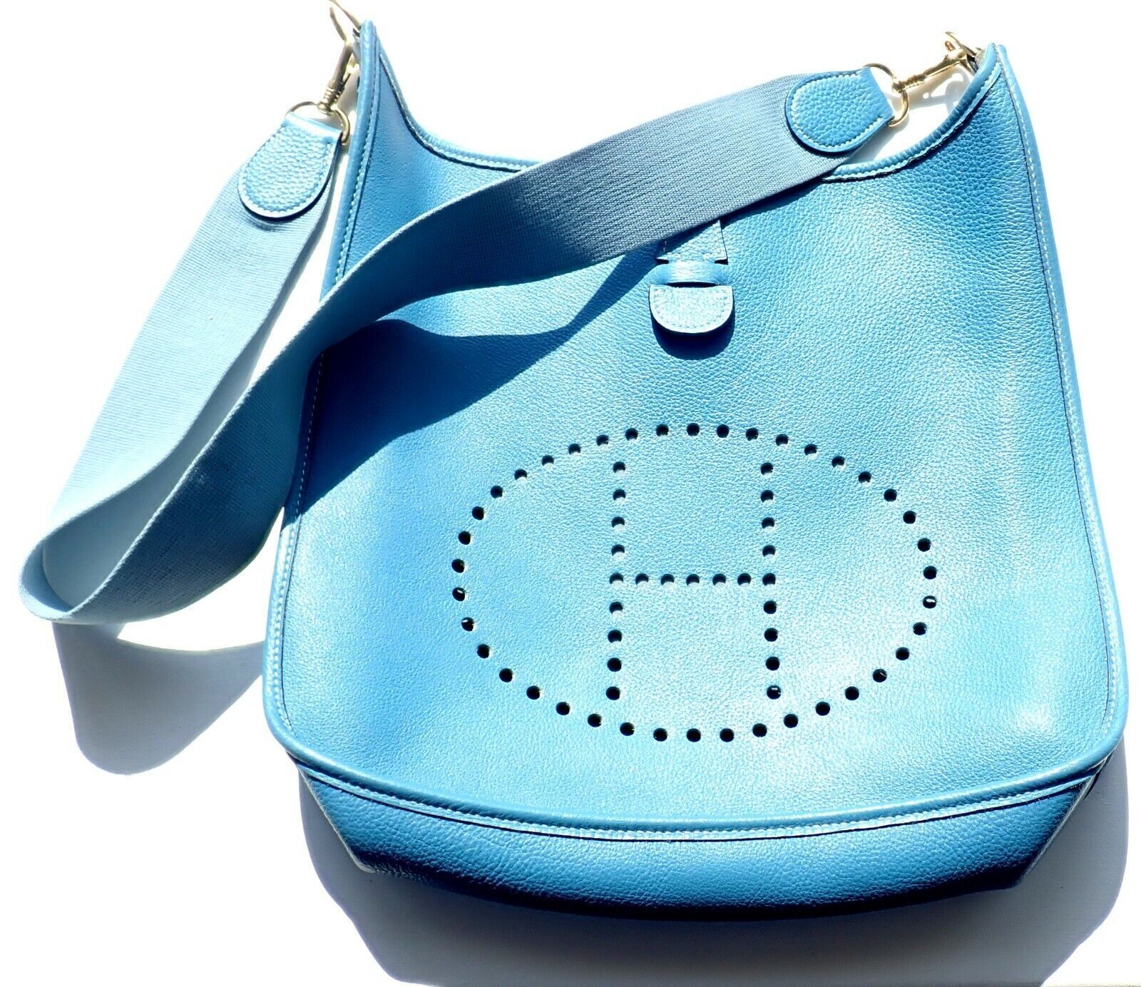 Authentic Hermes Evelyne Blue Jean Courchevel GM Handbag with Gold Hardware - Luxury Tote Bag for Women, Perfect for Work, Travel & Everyday Use