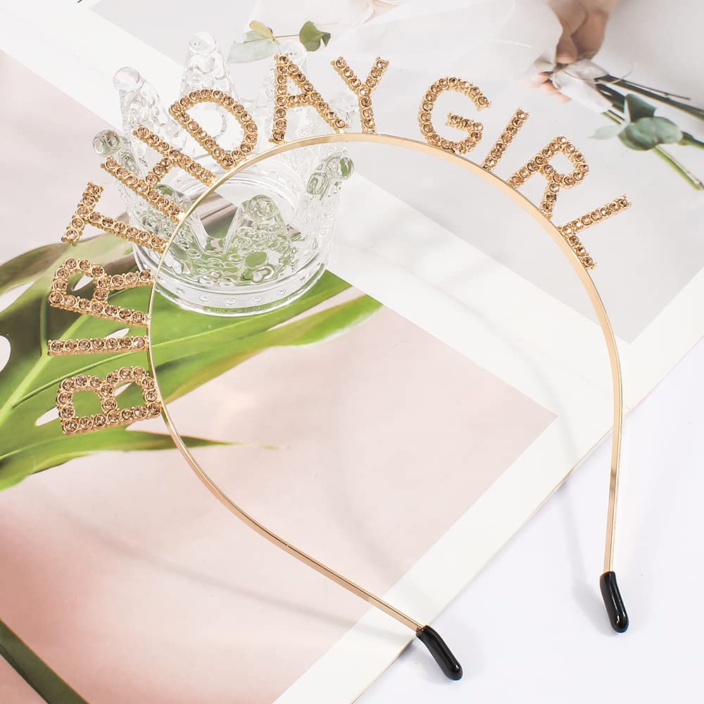 Happy Birthday Princess Crown Rhinestone Headband Tiara for Women & Girls - Gold Yellow Birthday Party Accessory | Perfect for Birthday Celebrations, Bridal Showers & Special Occasions