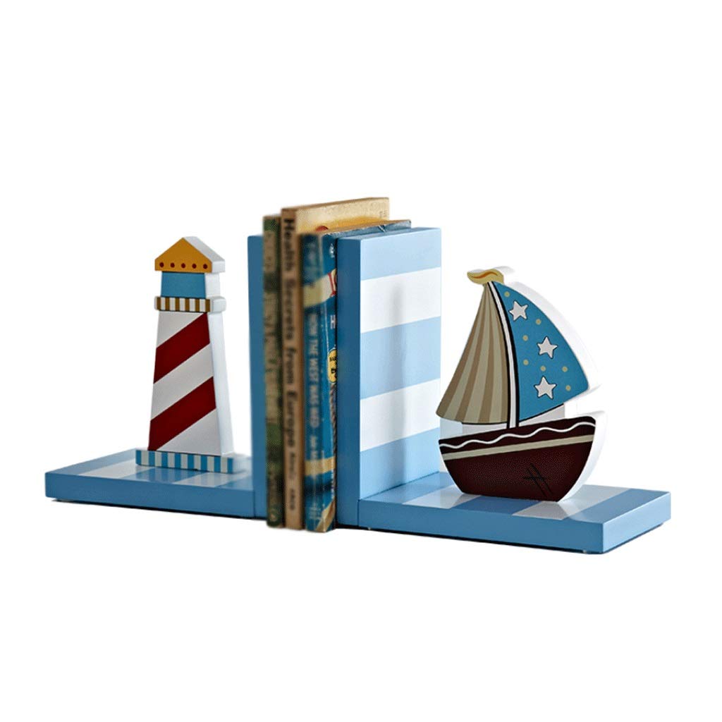 Ocean Creative Children Bookends - Nordic Style Simple Decorative Bookends for Home, Bedroom & Office Decor - Blue Book Holder for Kids' Room, Bookshelf Organization & Study Desk Accessories