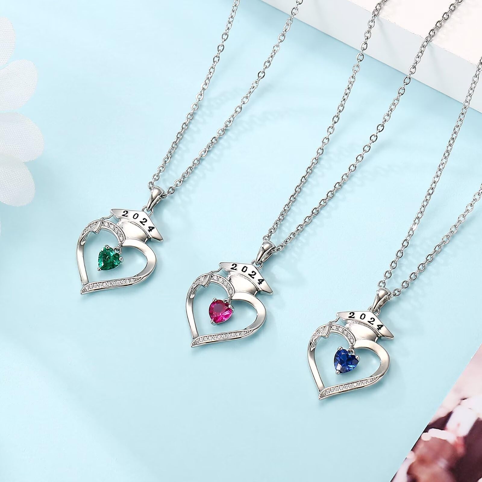 Iefil 2025 Graduation Gifts for Women - 925 Sterling Silver Heart Birthstone Necklace, Personalized Jewelry for Daughter, Sister, Girlfriend | Perfect High School & College Graduation Present, Birthday Gift, Anniversary Keepsake