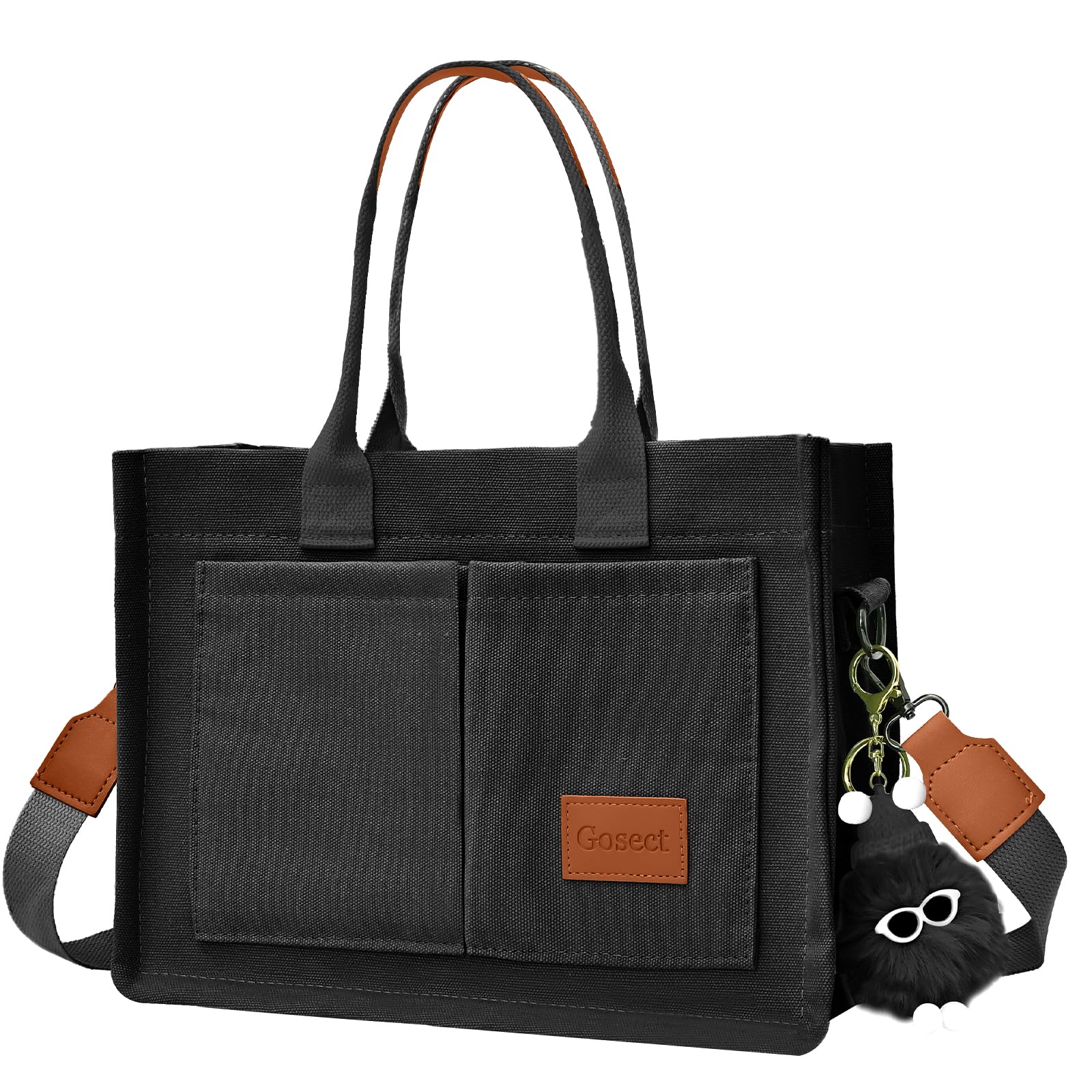 Stylish Canvas Tote Bag for Women with Multiple Pockets - Durable Laptop Work Bag, Crossbody Purse & Everyday Shoulder Satchel | Perfect for Office, Travel & Shopping