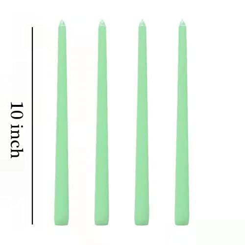 10 Inch Green Taper Candles - Set of 4 for Wedding Centerpieces, Dinner Parties, Home Decor & Special Occasions - Elegant Table Lighting for Romantic Dinners & Holiday Celebrations