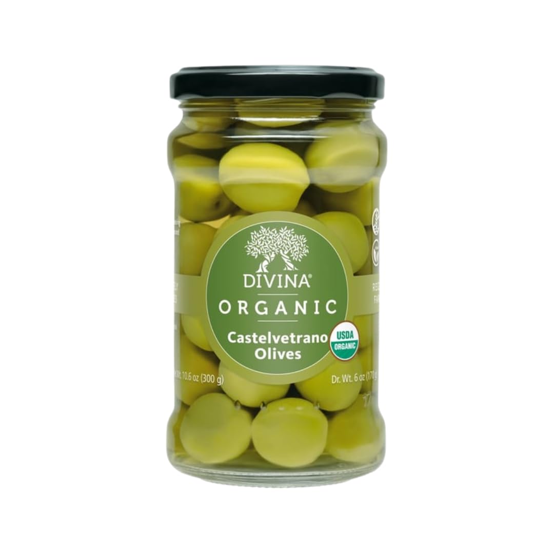 Organic Castelvetrano Olives by DIVINA - 6 oz Jar | Premium Italian Green Olives | Perfect for Charcuterie Boards, Salads & Cocktails