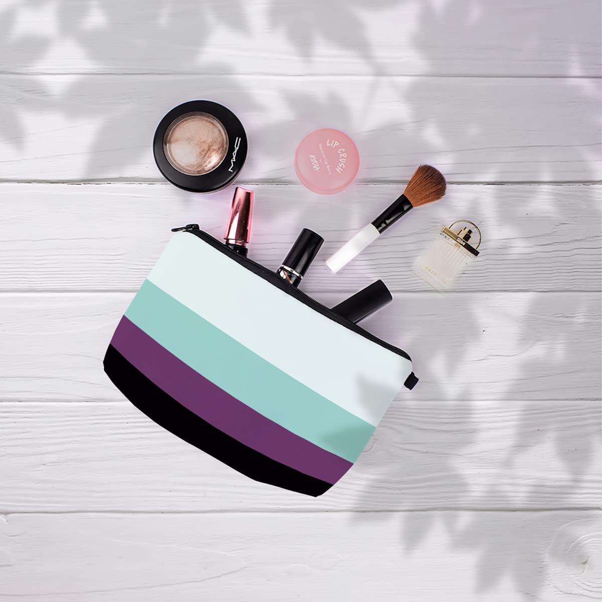 Crazyify Turquoise & Violet Striped Canvas Makeup Bag for Women | Waterproof Cosmetic Pouch | Travel Toiletry Organizer | Perfect for Daily Use, Gym, Beach & Vacation Essentials Storage