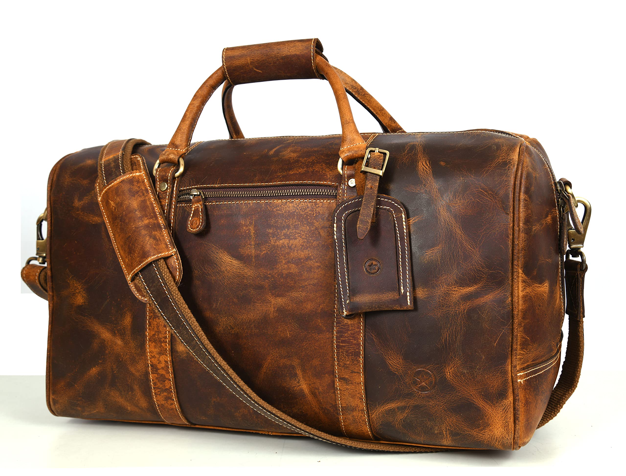 Premium Leather Travel Duffel Bag for Men - Waterproof Gym & Sports Weekender Bag - Airplane Carry-On Luggage with Shoulder Strap - Perfect Father's Day Gift for Dad | Business Trips, Gym Workouts & Weekend Getaways