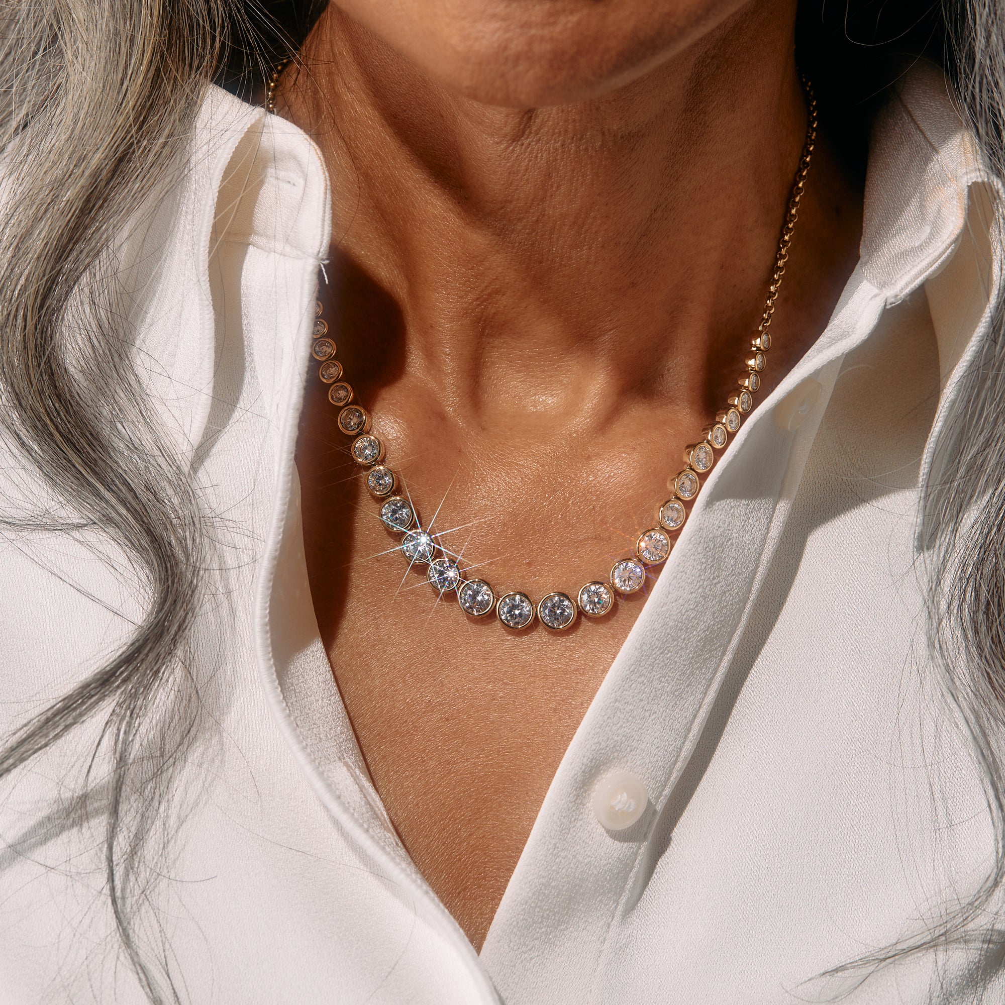 Elegant Crystal Tennis Necklace for Women - Sparkling Diamond-Cut Glass Beads, 18K Gold Plated Chain - Perfect for Weddings, Parties & Special Occasions