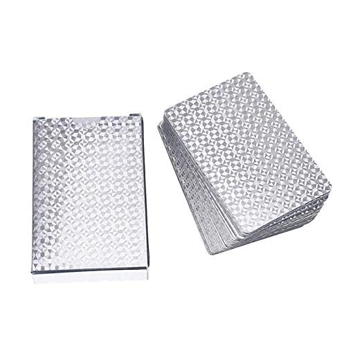 Premium Waterproof Plastic Playing Cards - Luxury Silver Foil Diamond Design, Standard Size 52+2 Poker Deck | Perfect for Casino Nights, Poker Parties, Travel & Outdoor Games