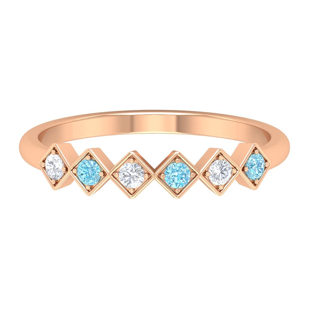 3/4 CT Aquamarine and Moissanite Ring - 14K Solid Gold Geometric Stackable Ring for Women - Perfect for Wedding, Engagement, Anniversary Gifts & Everyday Elegance
