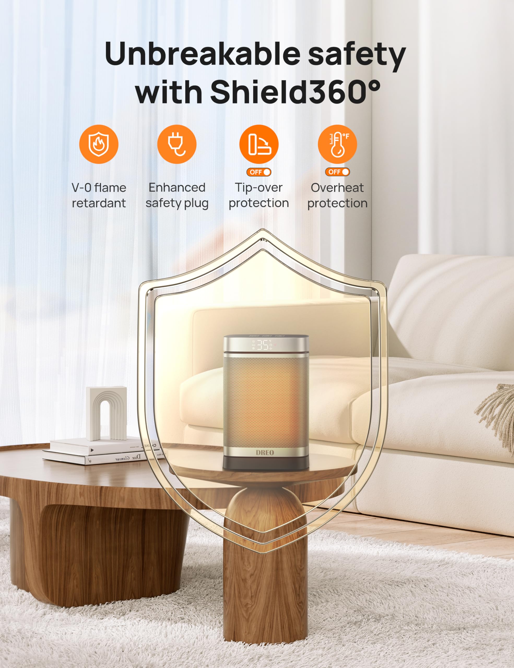 Dreo 1500W Portable Space Heater with Thermostat & Remote Control - Fast Heating Electric Heater for Bedroom, Office, Indoor Use - Overheat Protection, 12H Timer, 70° Oscillation, LED Display - Perfect for Winter Home & Workspace Warmth
