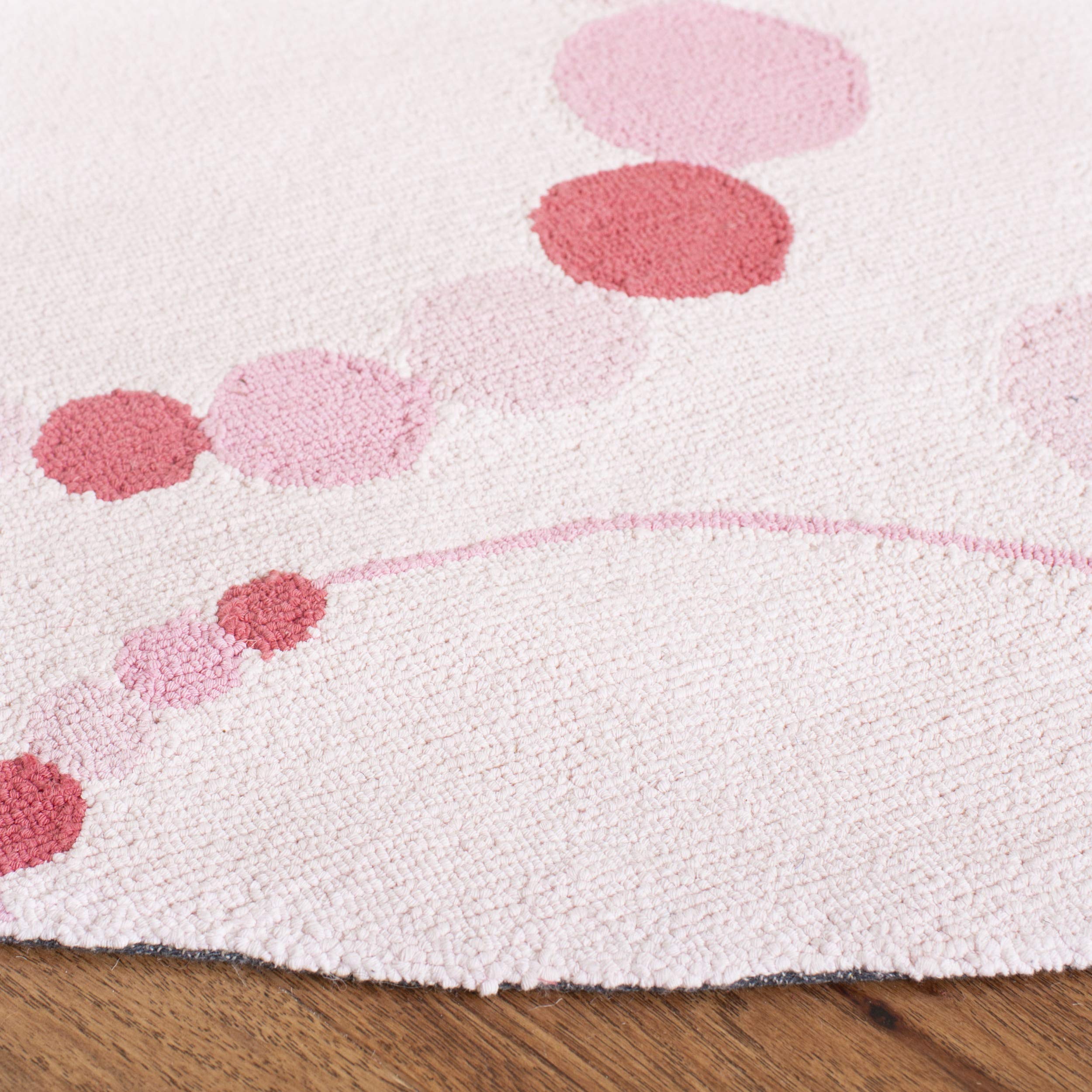 SAFAVIEH Kids Collection 6-Foot Round Ivory & Pink SFK214A Dots Cotton Area Rug - Soft Playroom Rug for Nursery, Bedroom, and Kids' Room Decor