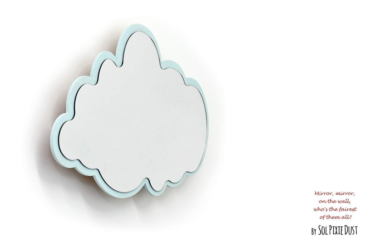 Safety Mirror with LED Light - Cloud Powder Blue Wooden Wall Decor for Nursery & Kids Room - Perfect for Nighttime Safety and Stylish Home Decor