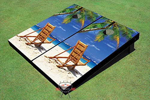 Premium Right-Facing Beach Chairs with Cornhole Game Set - Outdoor Party, Backyard BBQ & Tailgating Essentials for Summer Fun
