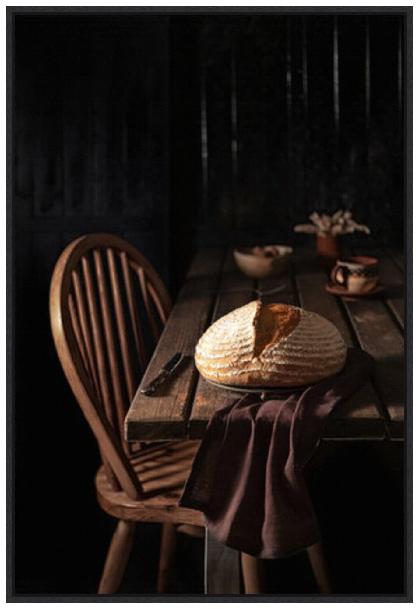 Denisa Vlaicu Mixed Flour Country Bread Framed Canvas Wall Art Print - 23x33 Inches, Sylvie Black Frame - Large - Perfect for Kitchen, Dining Room & Farmhouse Decor