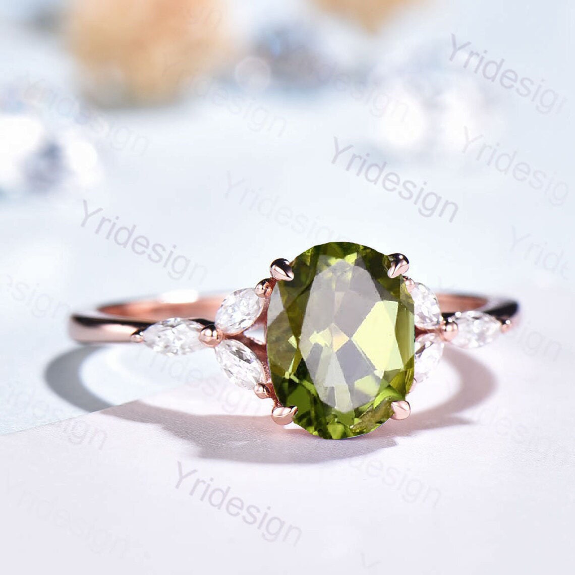 Natural Peridot Engagement Ring for Women - Oval Green Peridot Vintage Ring in Rose Gold, August Birthstone Bridal Promise Ring | Perfect for Weddings, Anniversaries & Special Occasions