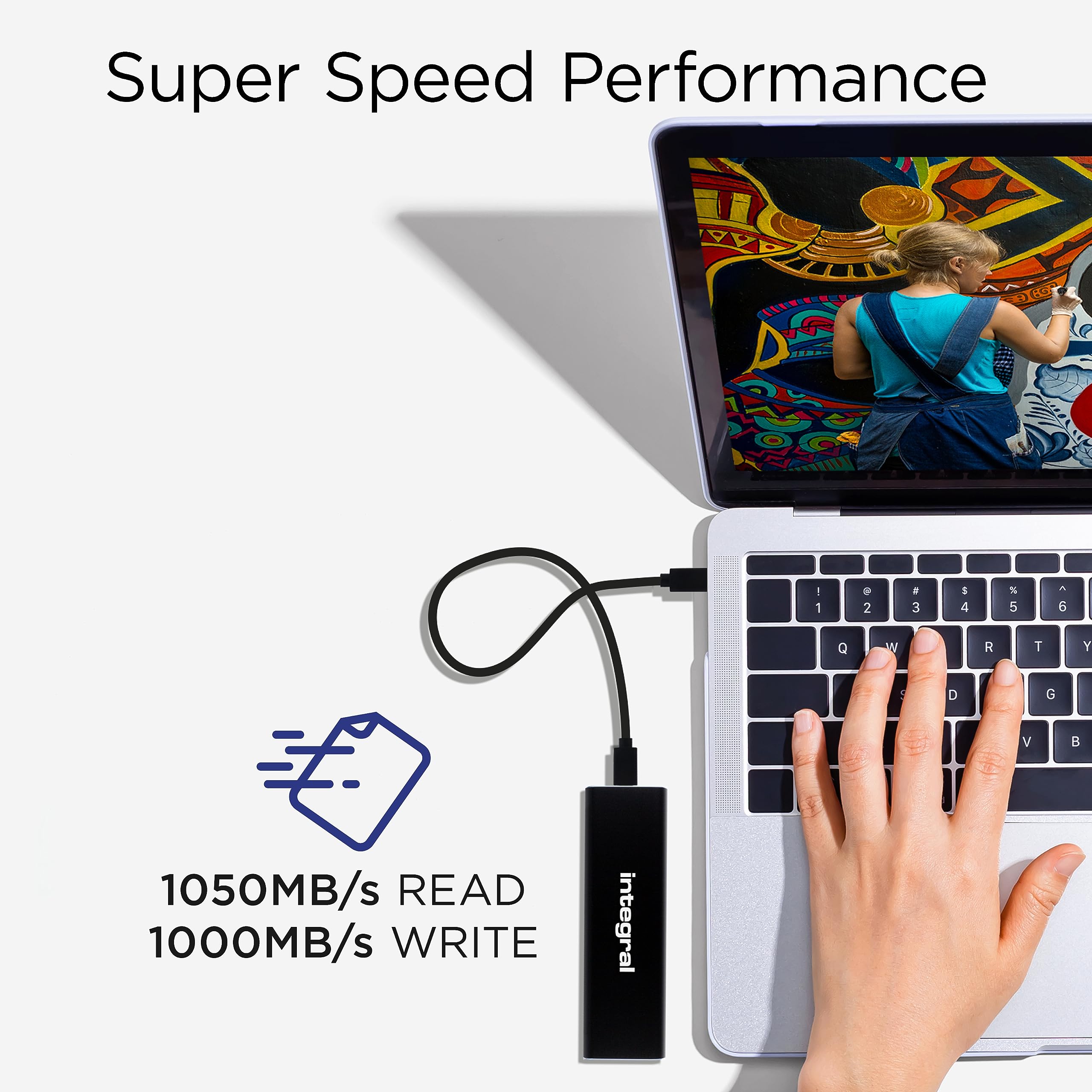 Integral SlimXpress 2TB USB & USB-C 3.2 Gen 2 Portable External SSD - Ultra Fast 1050MB/s Read 1000MB/s Write, Aluminum Casing, Plug & Play - Compatible with Mac, PC, XBOX, PlayStation - Perfect for Gaming, 4K Video Editing & File Backup