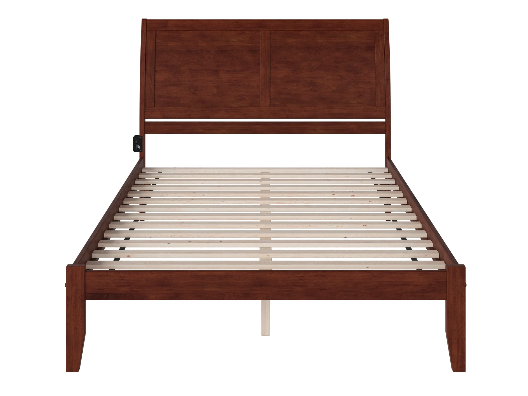 AFI Portland Queen Platform Bed with USB Charger - Walnut Wood Modern Bed Frame for Bedroom, Guest Room, or Studio Apartment
