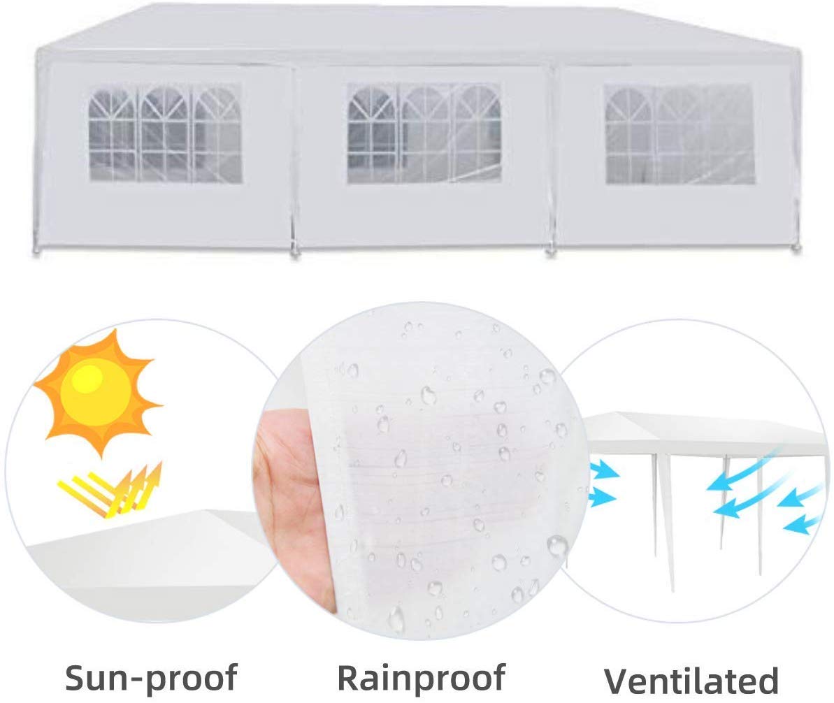 10'x30' Heavy Duty Canopy Tent - Waterproof Outdoor Party Wedding Tent with 8 Removable Sidewalls & 2 Zipped Doors | Camping Gazebo, Storage Shelter, Pavilion for Picnic, BBQ, Catering Events | Perfect for Backyard Parties, Festivals, and Outdoor Gatherings (White)