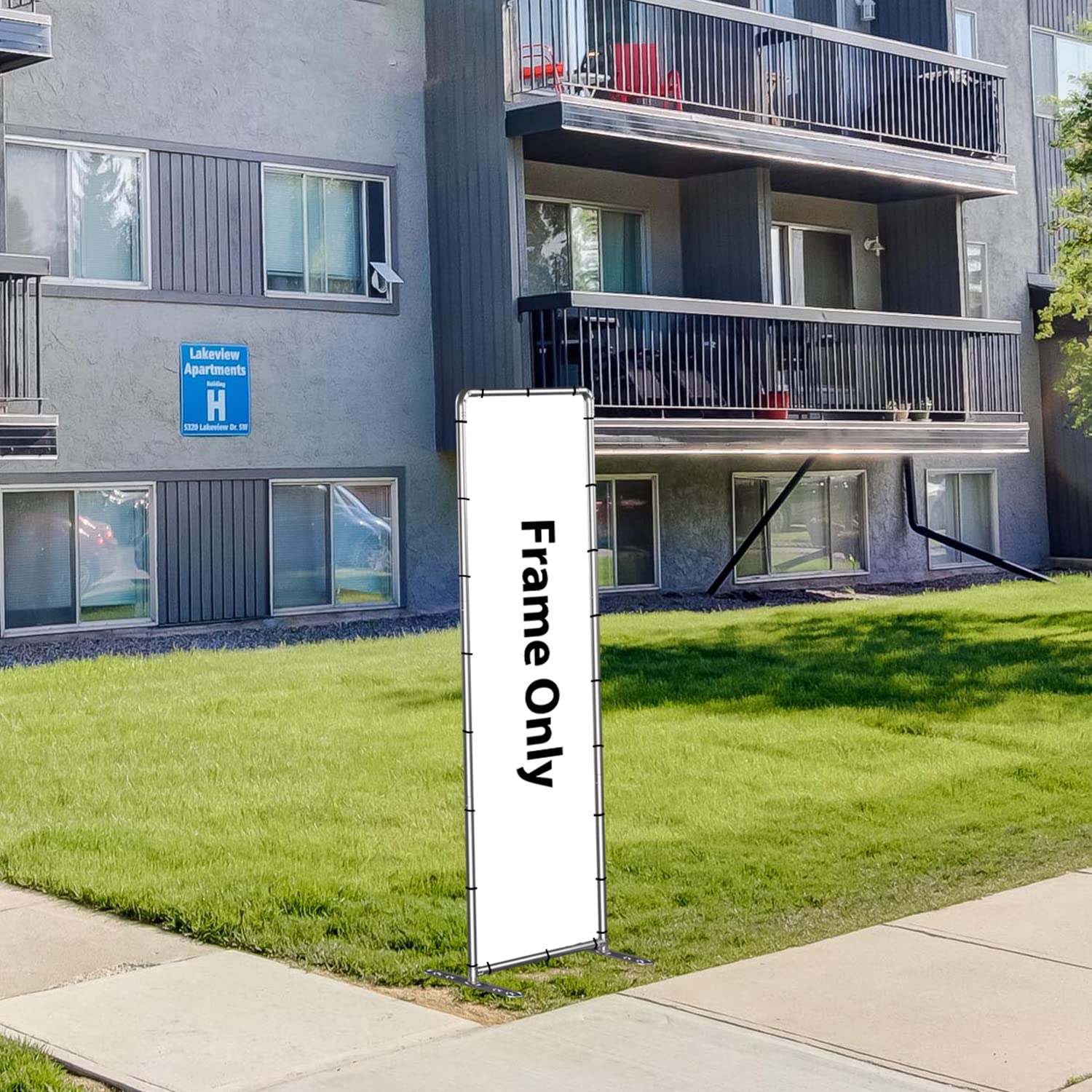 E&K Outdoor Portable Backdrop Stand - Adjustable 4'x4' to 2'x6' Metal Banner Display Frame - Freestanding Privacy Fence for Backyard, Patio & Events - Perfect for Parties, Photo Shoots & Temporary Outdoor Displays