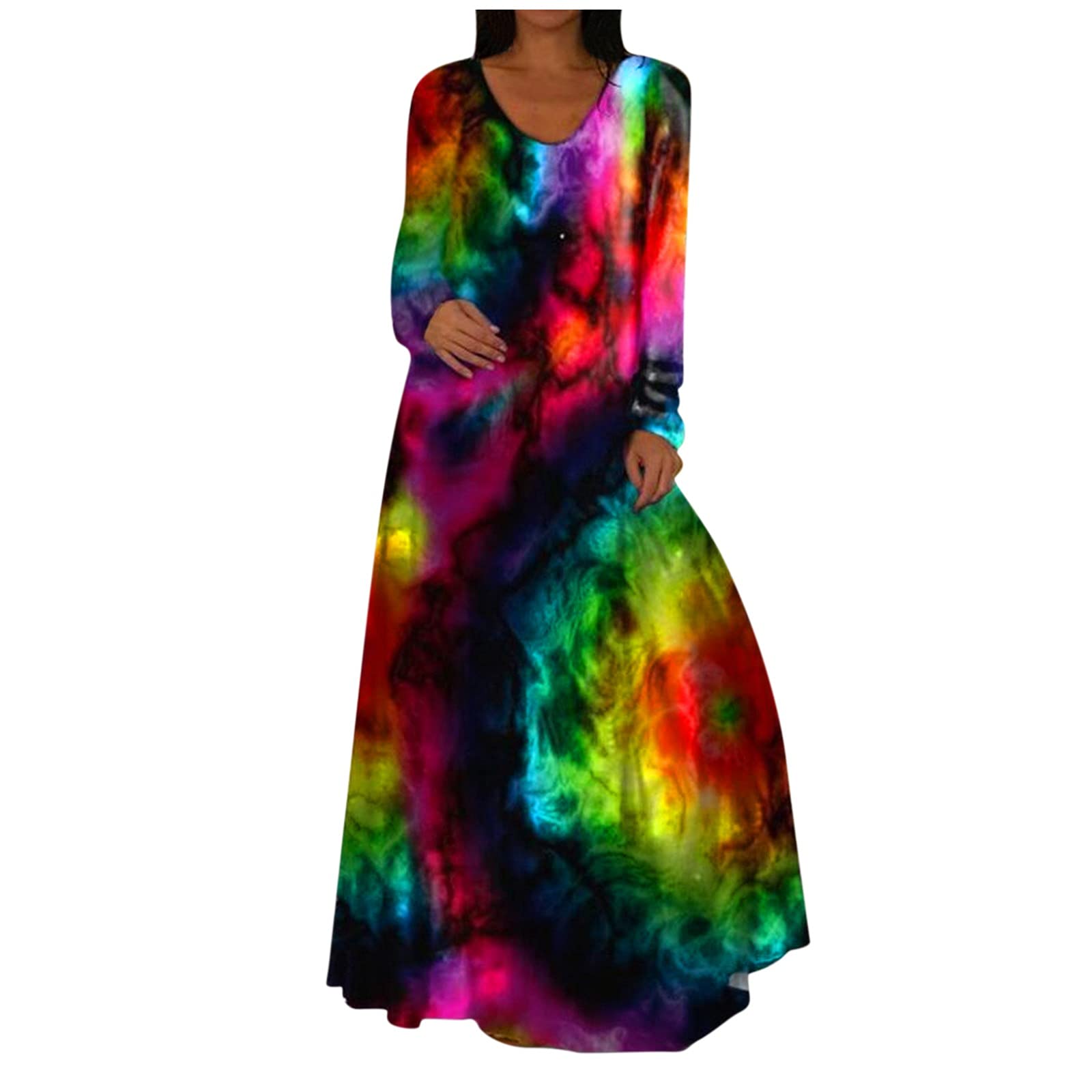 Boho Print Long Sleeve V-Neck Maxi Dress for Women - Flowy Casual Summer Dress in Pink | Perfect for Beach Vacations, Music Festivals & Boho Chic Outfits