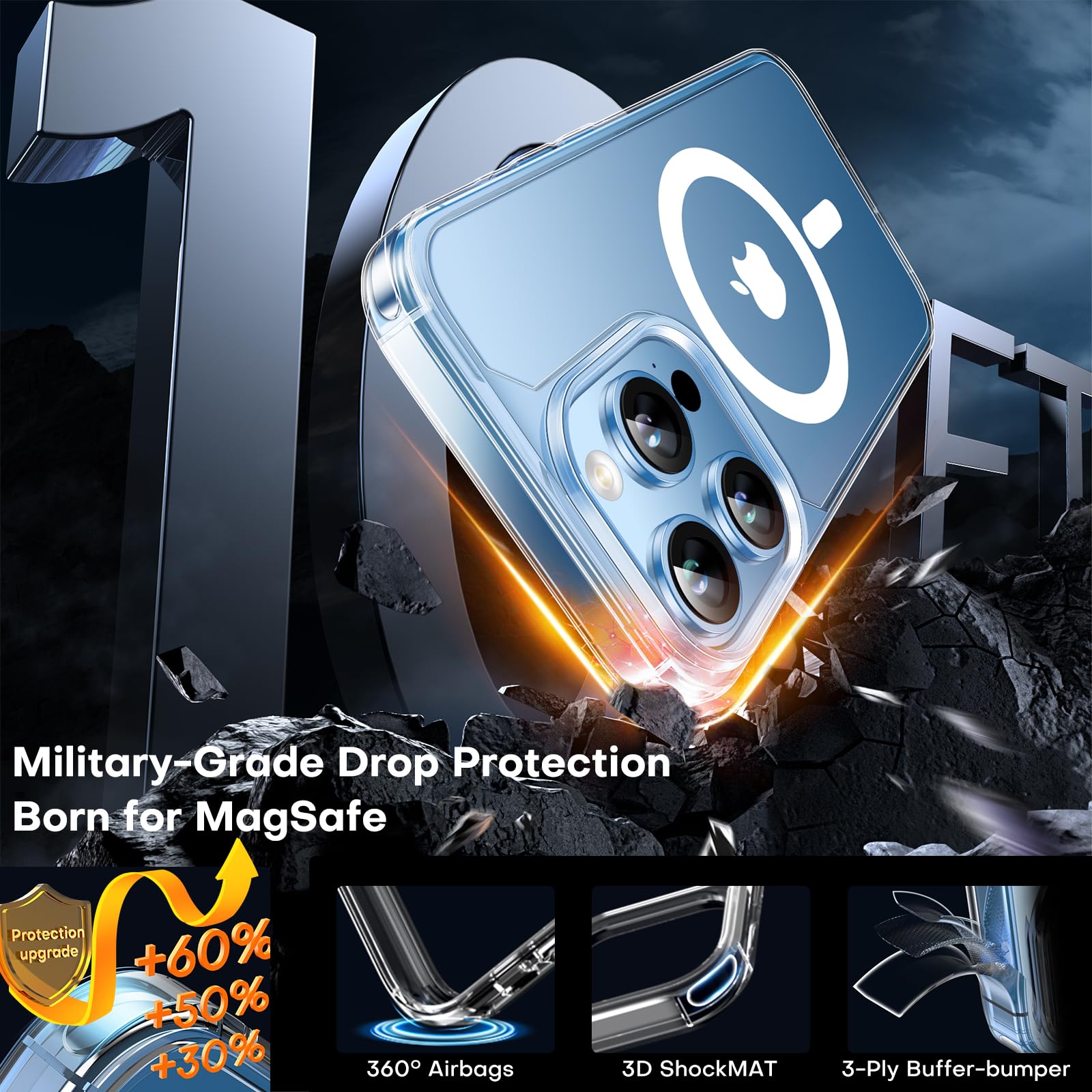 TAURI for iPhone 13 Pro Max Case - Magsafe Compatible, Yellowing Resistant Clear Case with 2X Tempered Glass Screen Protectors | Military Grade Drop Protection, Slim Magnetic Phone Cover for Women & Men | Perfect for Work, Travel & Outdoor Activities