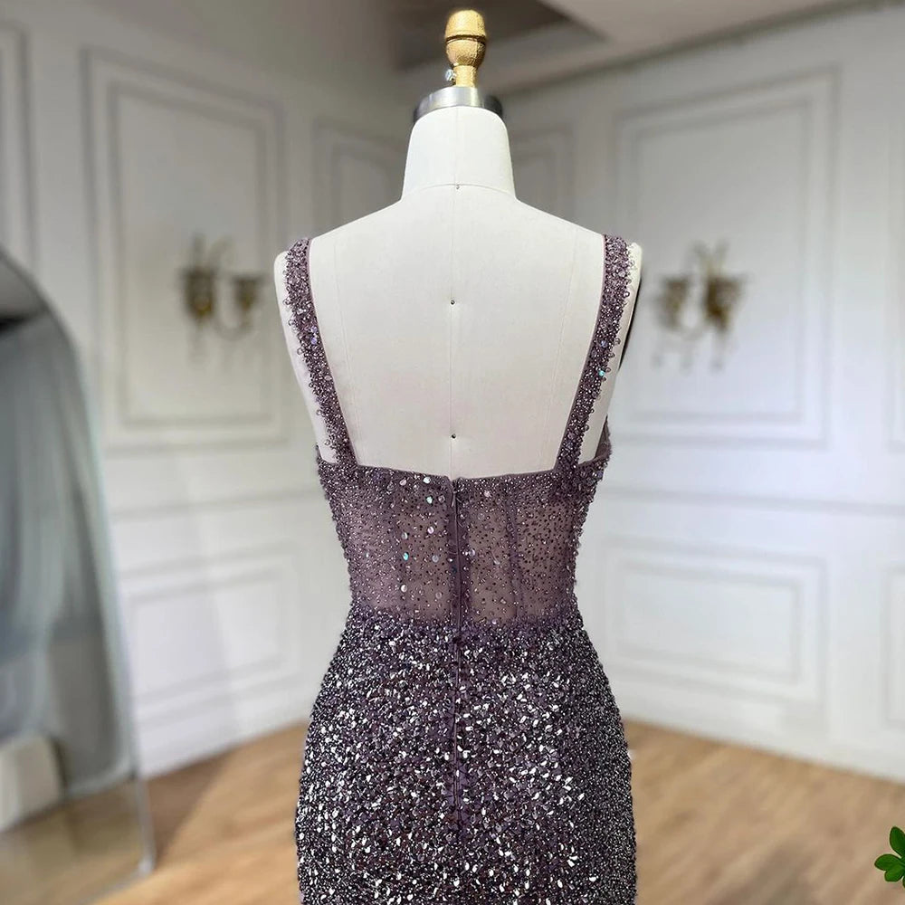 Elegant Purple Spaghetti Strap Mermaid Beaded Evening Gown for Women - Wedding, Party & Formal Dresses 2025 | LA72454 | Perfect for Prom, Cocktail Parties & Special Occasions