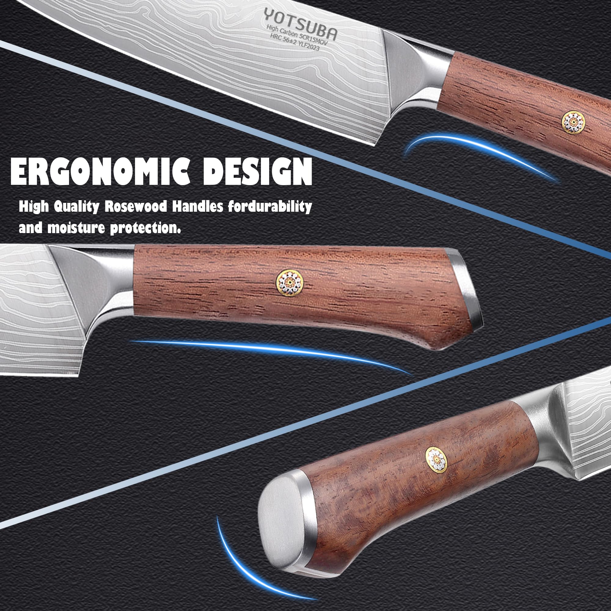 YOTSUBA 7-Piece Kitchen Knife Set - High Carbon Stainless Steel Sharp Knives with Ergonomic Handle for Professional Chefs & Home Cooking | Perfect for Meat Cutting, Vegetable Chopping & Food Prep
