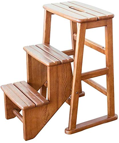 ZOUTYI 3-Step Solid Wood Folding Step Stool - Multi-Functional Dual Use Chair & Ladder for Home, Kitchen, Bathroom, and Garage Storage - Compact Space-Saving Design