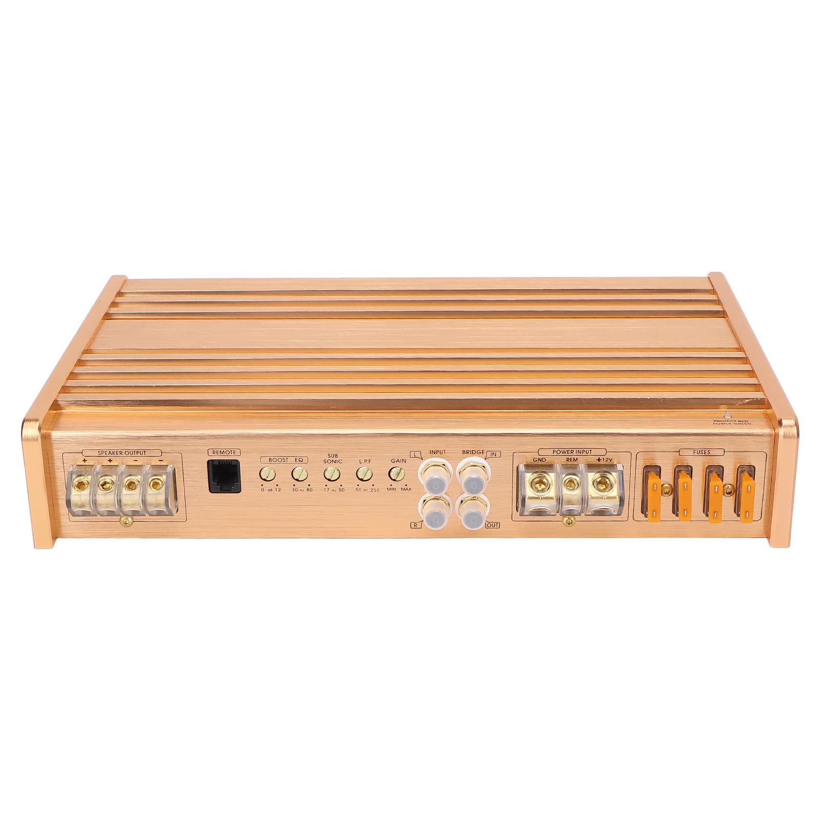 1500W High-Efficiency Golden Metal Car Audio Amplifier with Overheat Protection - Universal for Speakers & Car Horns | Perfect for Car Audio Upgrades & Enhanced Sound Systems