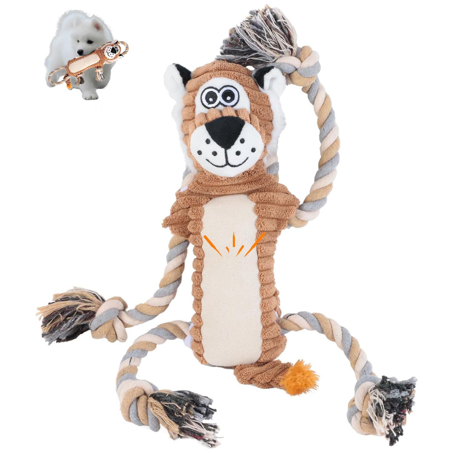 Durable Squeaky Dog Chew Toys with Rope - Interactive Lion Shape Puppy Toy for Small, Medium & Large Dogs | Perfect for Playtime, Training & Teeth Cleaning