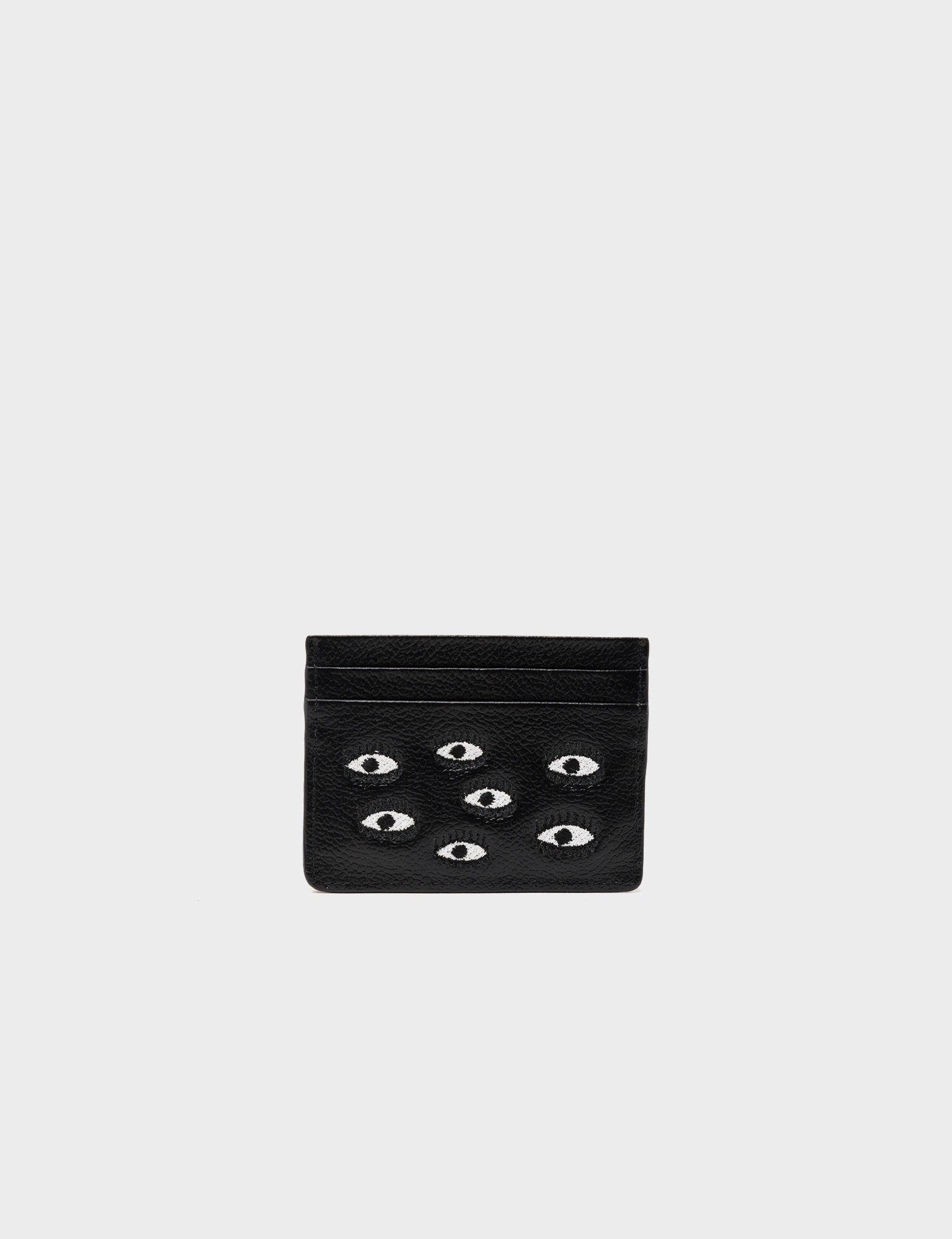 Filium Black Leather Cardholder with All Over Eyes Embroidery - Slim RFID Blocking Wallet for Men & Women - Perfect for Travel, Business, and Everyday Use