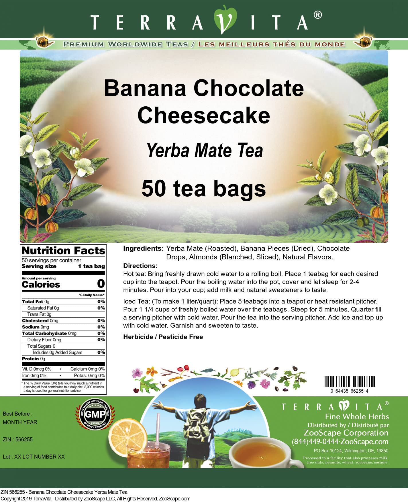Organic Banana Chocolate Cheesecake Yerba Mate Tea Bags - 3 Pack (150 Tea Bags Total) | Caffeine Boost Energy Drink | Perfect for Morning Focus, Afternoon Pick-Me-Up & Study Sessions