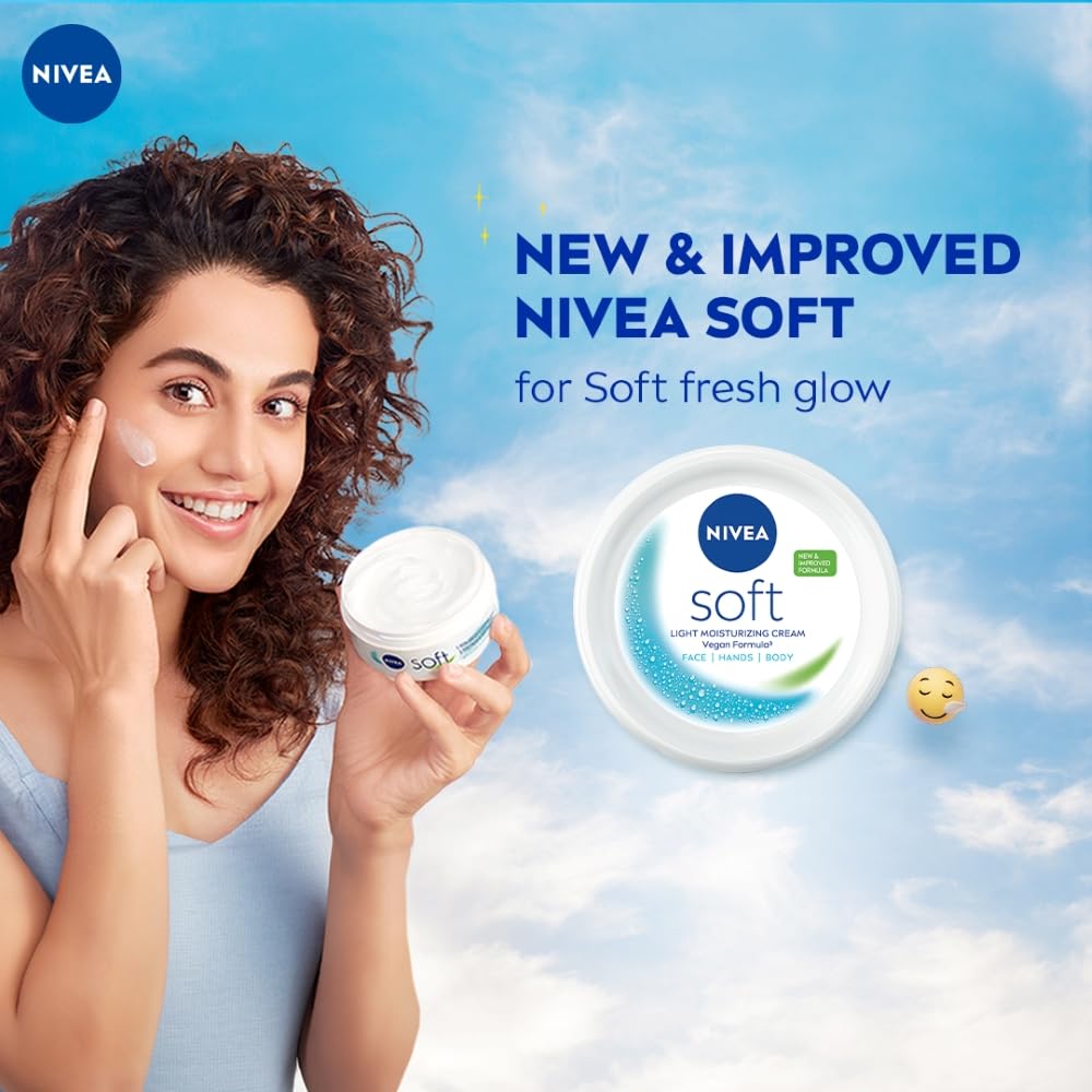 NIVEA Soft Light Moisturizing Cream for Face, Hands & Body - Vitamin E & Jojoba Oil Hydration - Non-Greasy Formula - 6.8 fl oz - Perfect for Daily Skincare & Dry Skin Relief