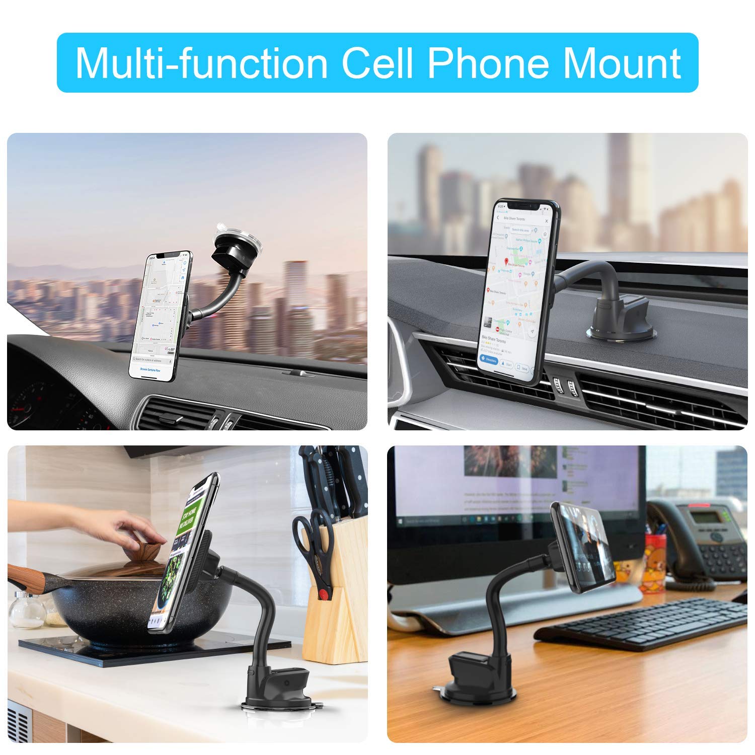 APPS2Car Magnetic Car Phone Holder Mount with 6 Strong Magnets - Universal Suction Cup Phone Mount for Windshield & Dashboard - Compatible with Most Smartphones & Mini Tablets - Perfect for Hands-Free Navigation & Safe Driving